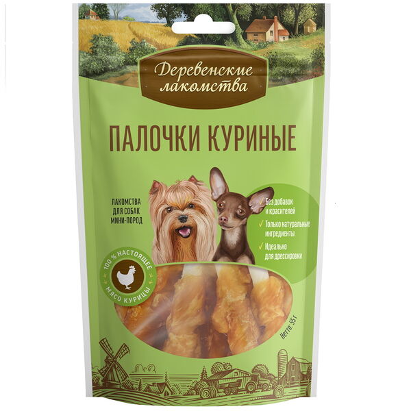 Палочки Деревенские лакомства куриные для мини-пород 55г