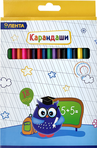 

Набор цветных карандашей ЛЕНТА 18 цветов, 18шт