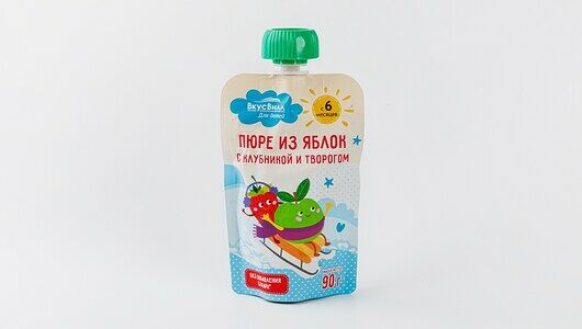 Пюре из яблок с клубникой и творогом