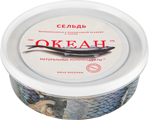 

Сельдь Океан филе-кусочки в маринадной заливке с луком 500 г