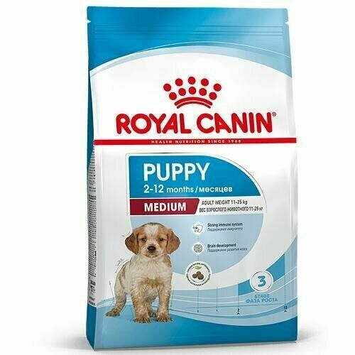 Сухой корм для щенков Royal Canin Medium Puppy полнорационный для средних пород в возрасте до 12 месяцев, 14 кг