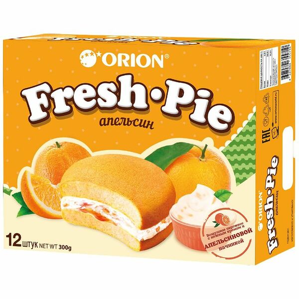 Пирожное Orion Fresh Pie бисквитное с апельсиновой начинкой 300 г