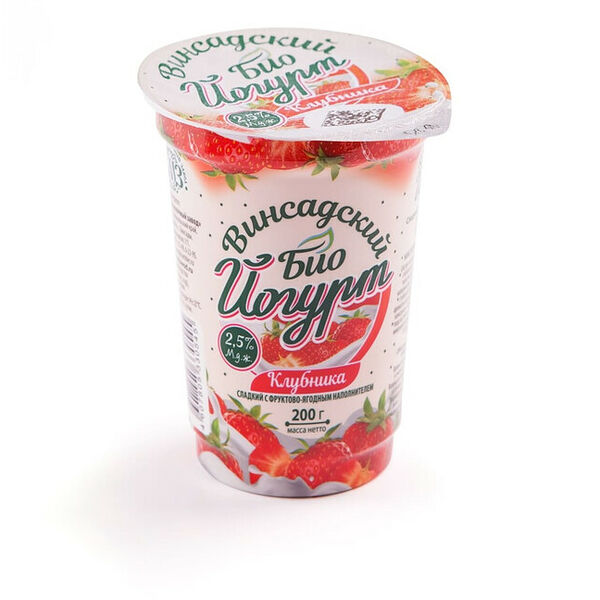 Биойогурт ВИНСАДСКИЙ МЗ Винсадский сладкий с фруктово-ягодным наполнителем Клубника 2,5% БЗМЖ 