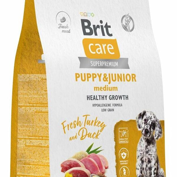 Корм сухой для щенков и молодых собак Brit Care Dog Puppy&Junior M Healthy Growth индейка-утка