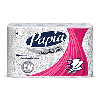 Полотенца бумажные Papia 3-х слойные HAYAT упаковка 4 шт 