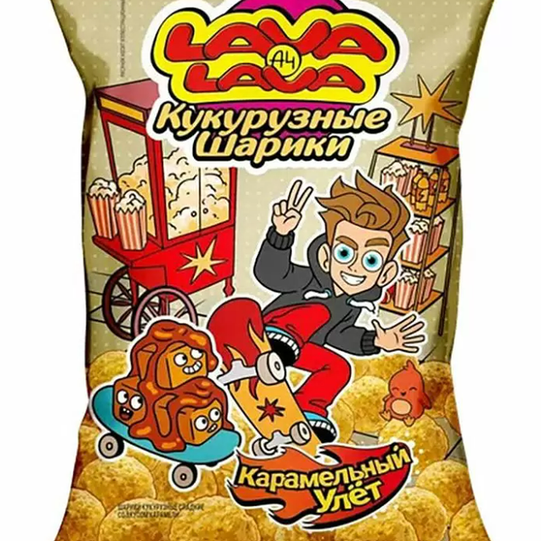 Шарики LAVA LAVA кукурузные со вкусом карамели сладкие 50г