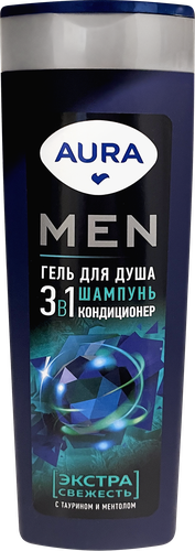

Гель для душа 3 в 1 Aura Men Экстра свежесть с таурином и ментолом 380 мл