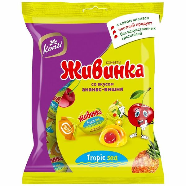 Конфеты Konti Живинка Tropic Sea со вкусом ананас-вишня, 250г