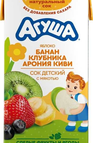 Сок Агуша Яблоко банан клубника арония и киви с мякотью 500мл