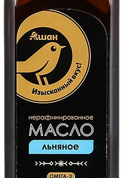 Масло льняное АШАН Золотая птица нерафинированное, 250 мл