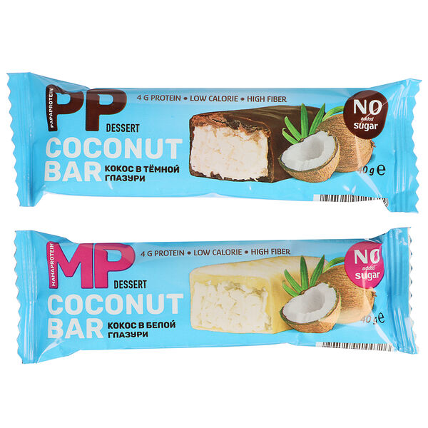 Батончик глазированный кокос в темной/белой глазури 40 г в ассортименте, 1 шт.