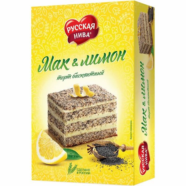 Торт Русская нива Мак-лимон бисквитный
