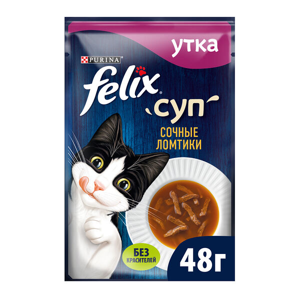 FELIX® Суп. Сочные Ломтики. Корм консервированный неполнорационный для взрослых кошек, с уткой