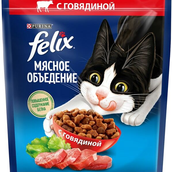 Сухой корм для кошек Felix Мясное объедение с говядиной 600г