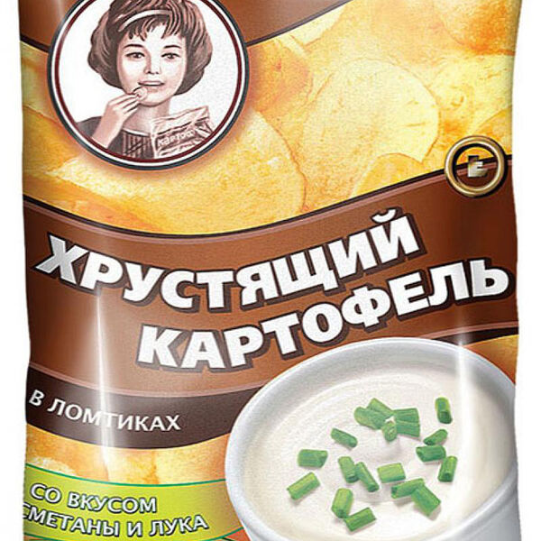 Чипсы картофельные Хрустящий картофель в ломтиках со вкусом Сметаны и лука