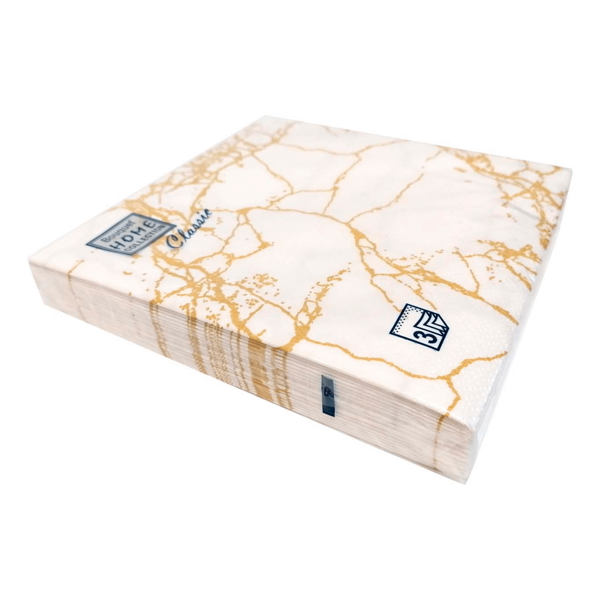 Салфетки бумажные Bouquet мрамор золотой на белом 3 слоя, 33x33 см, 20 шт.