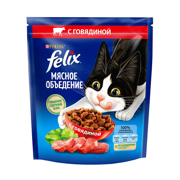 Сухой корм Felix Мясное объедение для взрослых кошек с говядиной 600 г