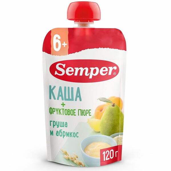 Каша с фруктовым пюре Semper груша-абрикос, с 6 месяцев, 120 г