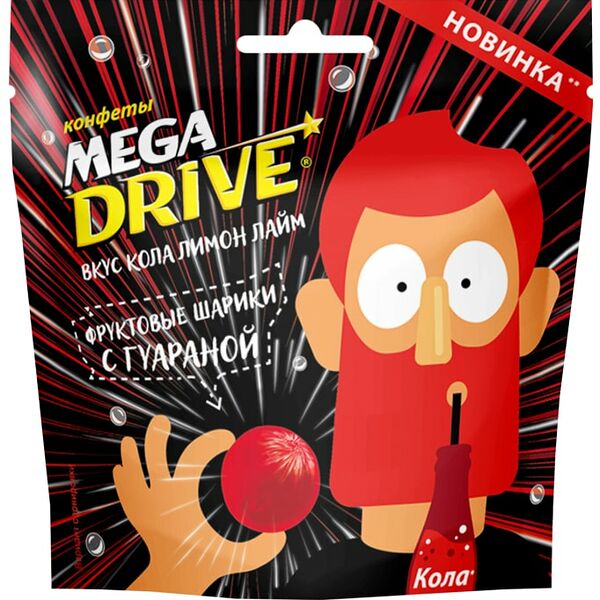 Шарики Mega Drive фруктовые с гуараной и ароматом Кола-Лимон-Лайм 55г