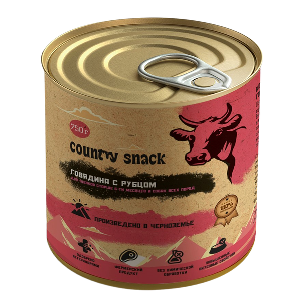 Country snack консервы для щенков и собак всех пород Говядина и рубец