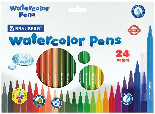 Фломастеры Brauberg Premium ультрасмываемые 24 цвета