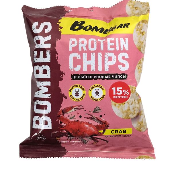 Чипсы протеиновые Bombbar цельнозерновые Краб (без глютена) 50г