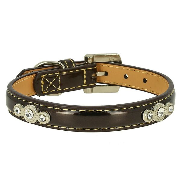 Ошейник для собак КАСКАД  Колибри  лаковый с украшением со стразами 15ммх35см коричневый