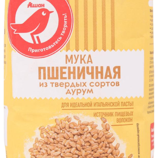 Мука Ашан Красная птица из твердой пшеницы