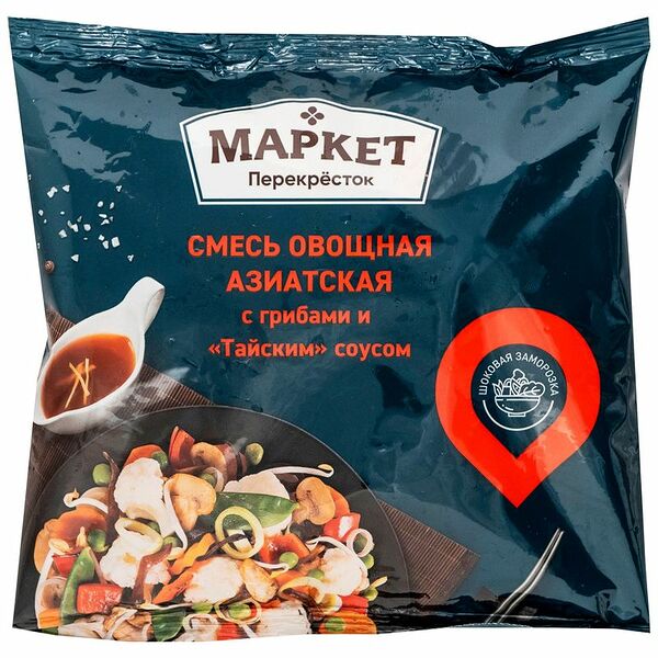 Смесь овощная Маркет Перекрёсток Азиатская с грибами и тайским соусом, быстрозамороженная