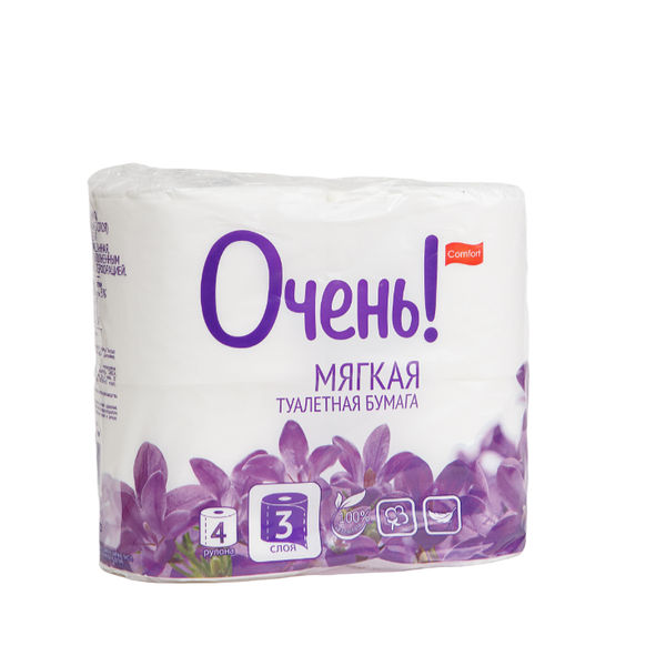 Туалетная бумага Очень! трехслойная, 4 рулона
