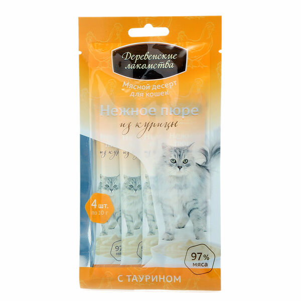 Мясной десерт для кошек нежное пюре из курицы с таурином ТМ Деревенские лакомства