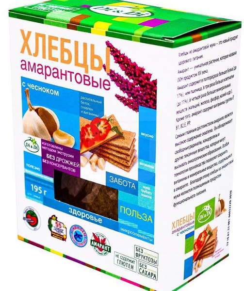 Хлебцы Di&Di Амарантовые с чесноком без глютена, 195 г