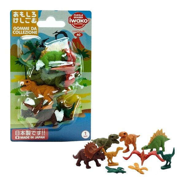 Резинки стирательные «Динозавры» в блистерной упаковке, Iwako, набор из 9 штук, Япония