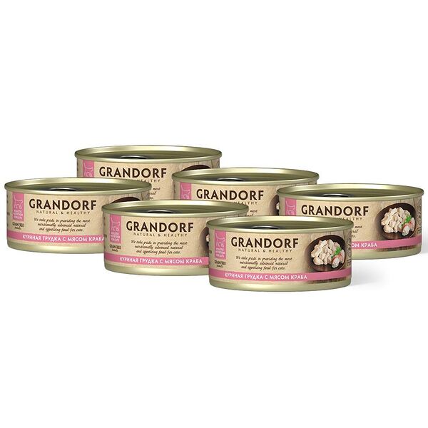 Корм консервированный Grandorf для кошек, куриная грудка с мясом краба (упаковка - 6 шт)
