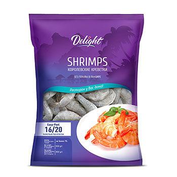 Креветки с/м Delight калибр 16-20 шт в кг, б/г в панцире легкой очистки 800г/850г, Вьетнам