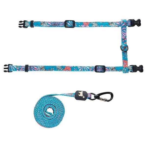 Шлейка для кошек ZOO ONE Цветы синяя 10мм, 20х30/25х40см с поводком, 120см 