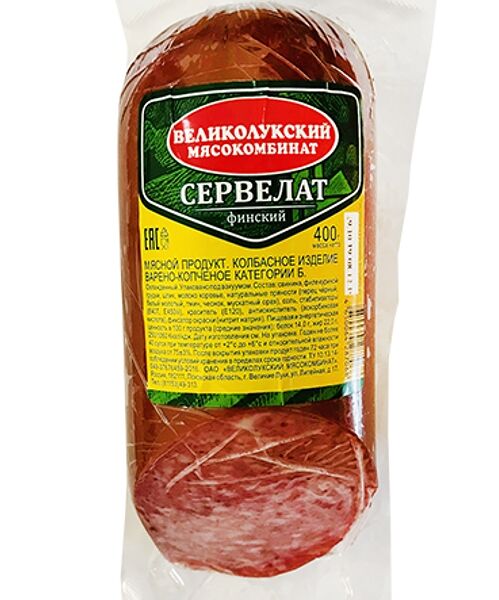 Колбаса варено-копченая Великолукский МК Сервелат Финский