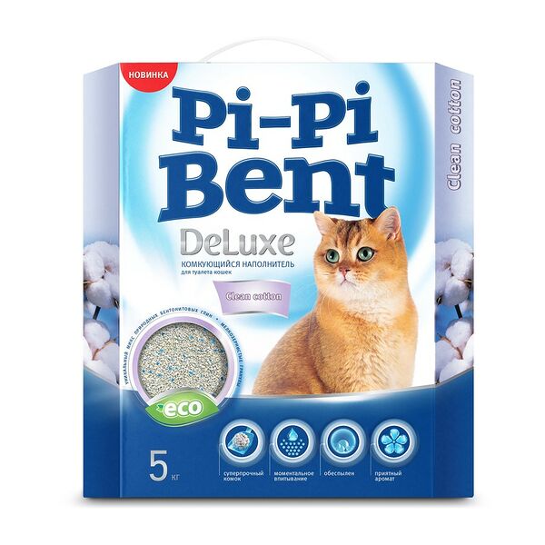 Наполнитель Pi Pi Bent deluxe clean cotton комкующийся для кошек 5 кг