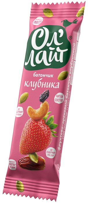 

Батончик фруктово-ореховый Ол'Лайт клубника 30 г