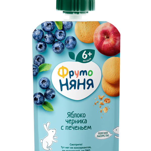 Пюре фруктовое ФрутоНяня с печеньем яблоко черника арония 90г ДП