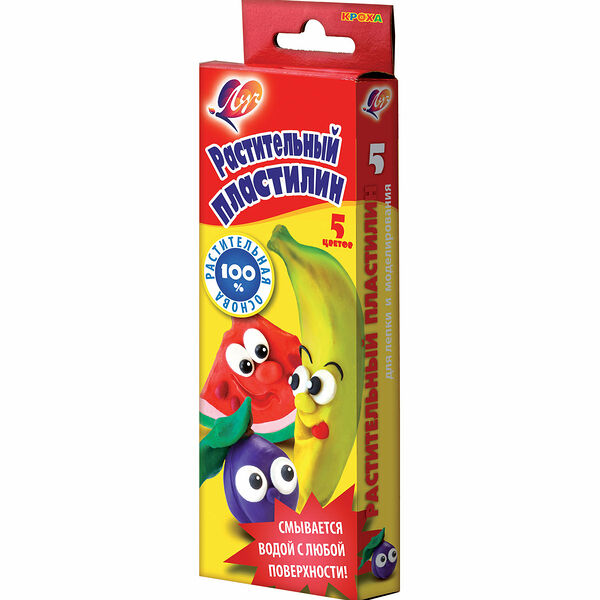 Пластилин на растительной основе, 5 цветов Луч