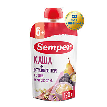 Каша с фруктовым пюре Semper груша-чернослив с 6 месяцев