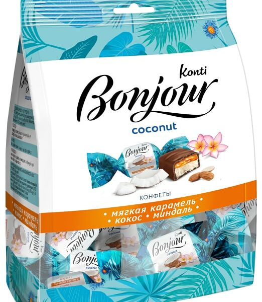 Конфеты Konti Bonjour Coconut Карамель-Кокос-Миндаль 200г