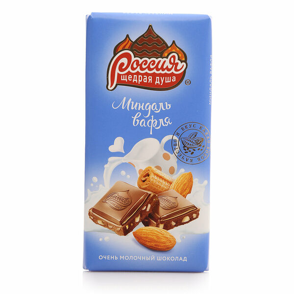 Шоколад молочный с миндалем и вафлей ТМ Россия Щедрая Душа