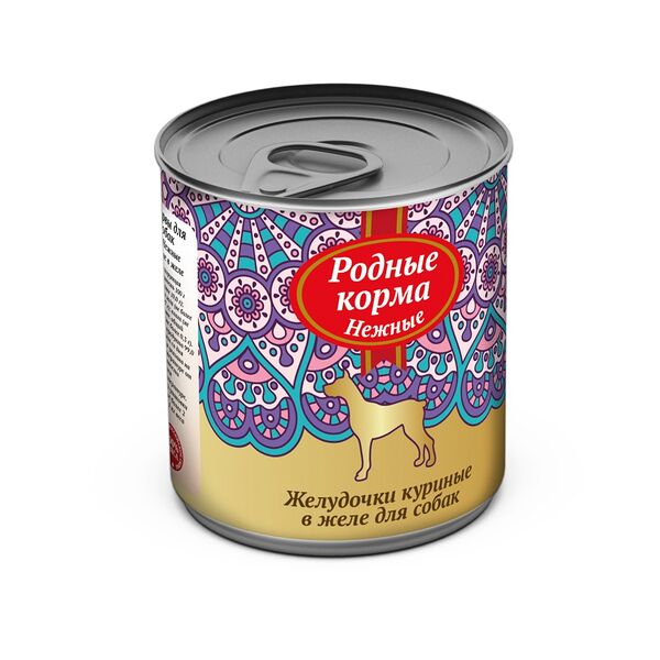 РОДНЫЕ КОРМА для собак консервы 240г Нежные Желудочки куриные в желе