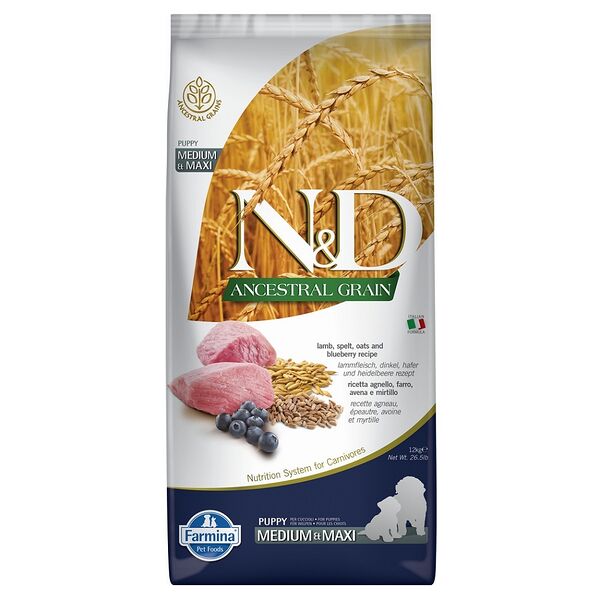 Сухой корм для средних и крупных пород Фармина Н&Д Лоу Грэин Дог ягненком и черникой 12кг
