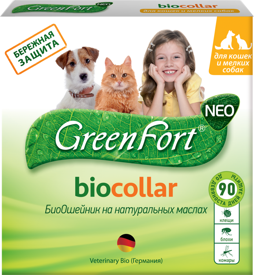 

Биоошейник для кошек и собак мелких пород GreenFort от эктопаразитов