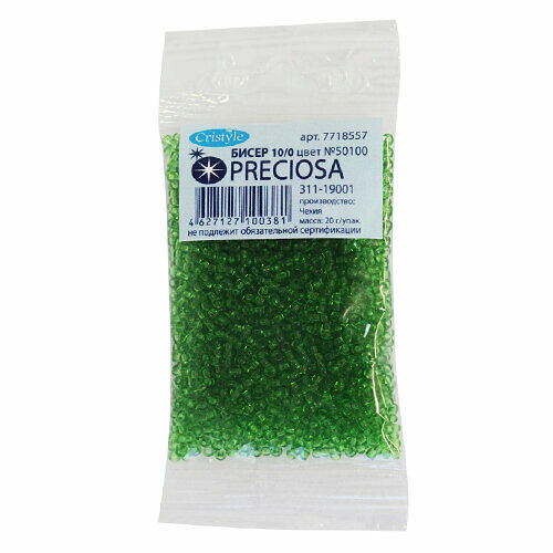 (50100) 311-19001-10/0 Бисер прозрачный 10/0, круг.отв., 20гр Preciosa,упак
