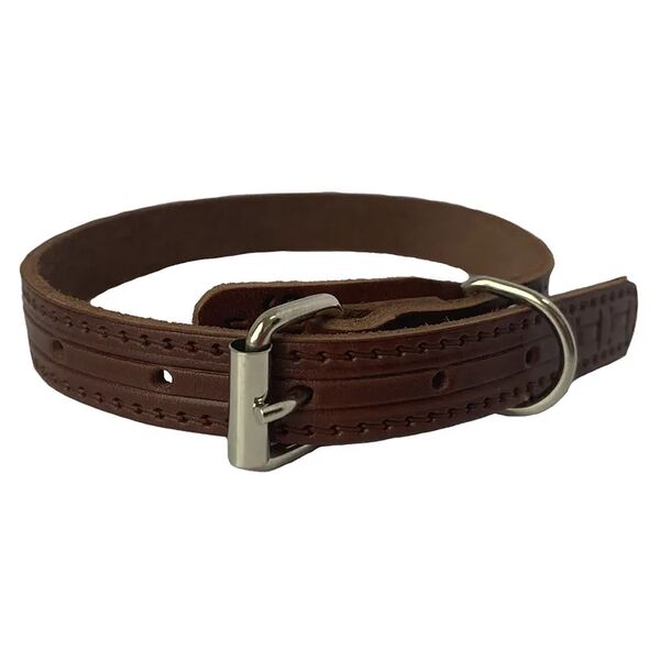 Ошейник Glogin Frais с тиснением Коричневый натур. кожа 14мм х 24-34см