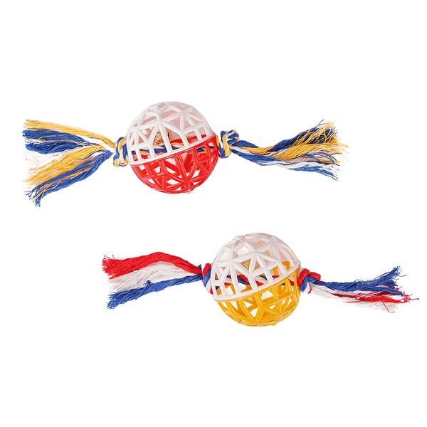 Игрушка для кошек Мячик сетчатый с бубенчиком и веревочными хвостиками(2шт)